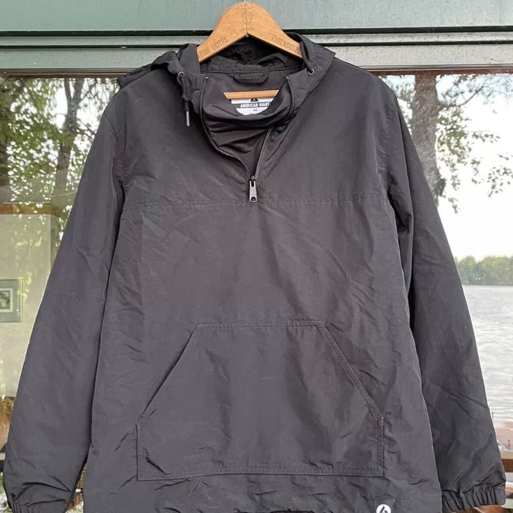American Giant Windbreaker Parka Rain Pullover Hoodie Made In USA BLACK
